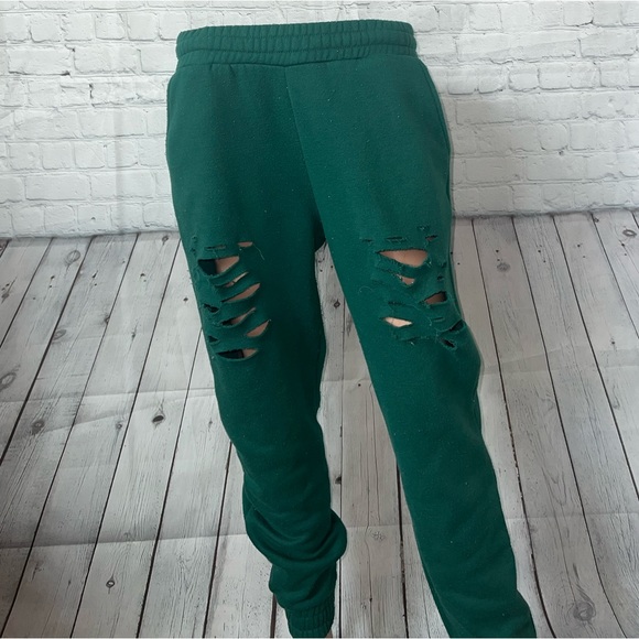 Fashion Nova Pants - fashion nova dark green ripped sweatpants size S